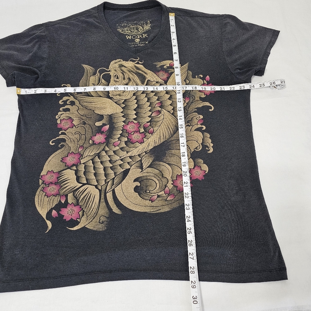 WORK Carp Koi Fish Japanese Yakuza Tattoe Street Art Men's XL Dark Gray - Picture 5 of 5